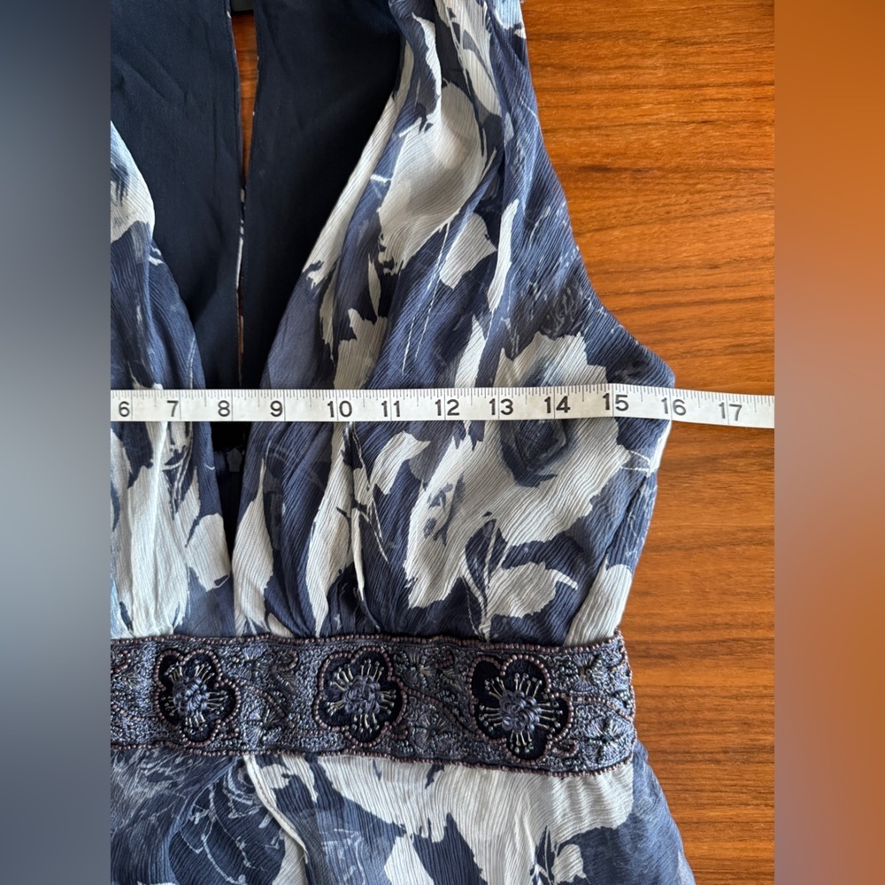 Teri Jon Richard Freeman Silk Elegant Navy and White Maxi Dress medium - Picture 12 of 15